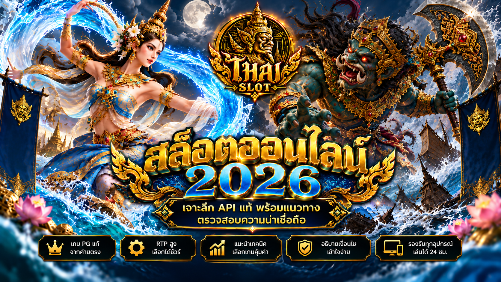 หน้าจอเกมสล็อตสมมติสำหรับอธิบายสัญลักษณ์และกติกา